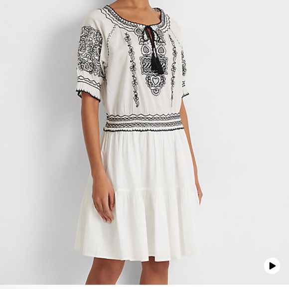 NWT Women Lauren Ralph Lauren Embroidered Cotton Voile Dress White  Lined Sz 10 - Picture 4 of 16